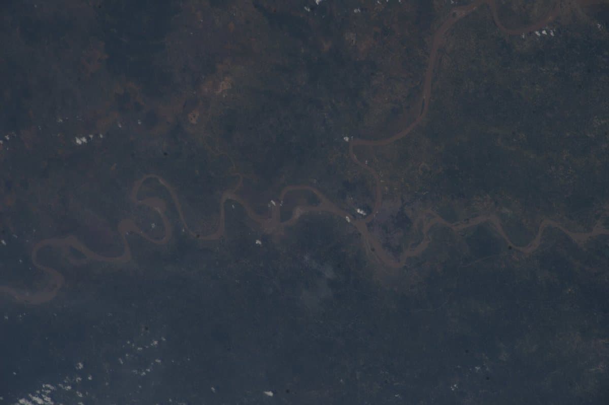 The Ganges and the Yamuna meeting at Prayagraj, photographed from the International Space Station