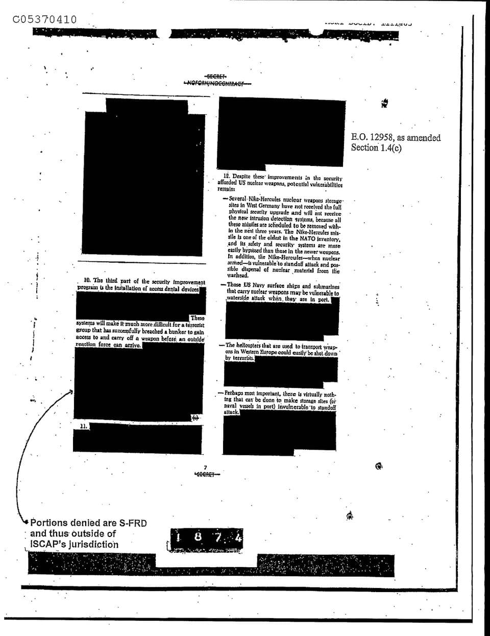A declassified document with whole paragraphs blacked out
