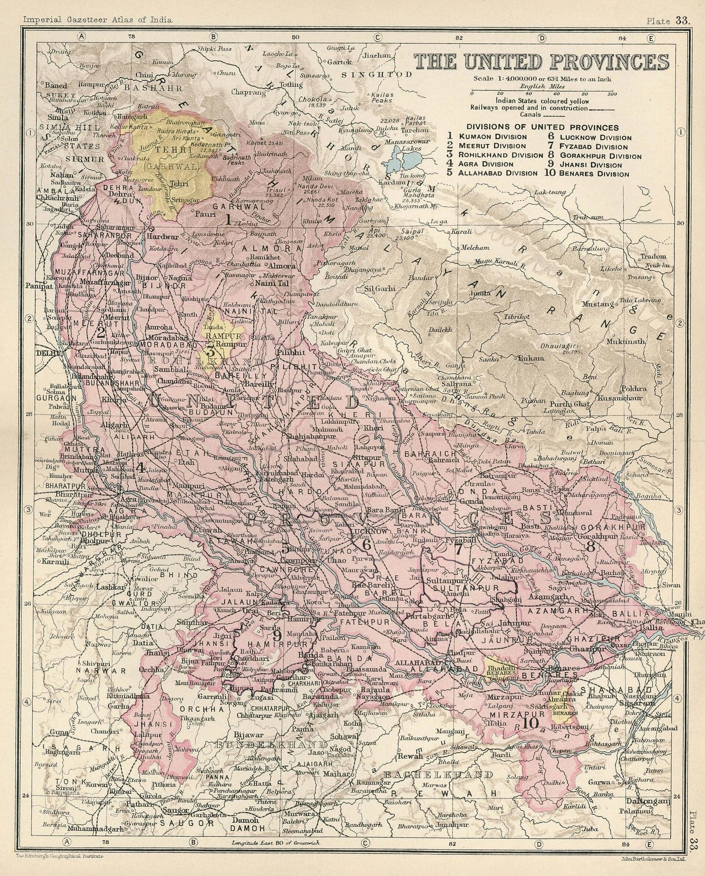 Map of the United Provinces from the Imperial Gazetteer of India, 1931